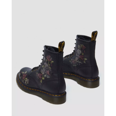 DR MARTENS 1460 BLACK DECAYED ROSES CLASSIC TUMBLED NAPPA