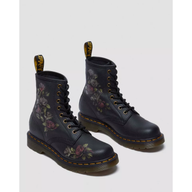 DR MARTENS 1460 BLACK DECAYED ROSES CLASSIC TUMBLED NAPPA