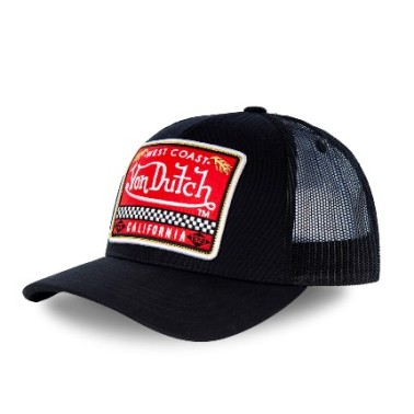 VON DUTCH GORRA NEGRA TRUCKER  SNAPBACK CON PARCHE BORDADO ROJO