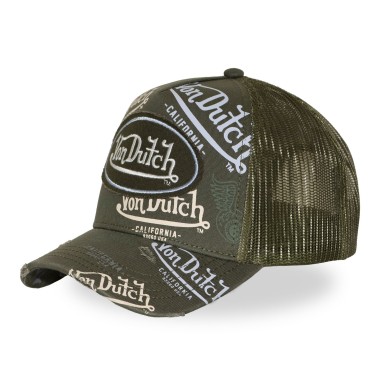 VON DUTCH GORRA TRUCKER DESGASTADA  CON PARCHE Y ESTAMPADO CAFÉ OLIVE